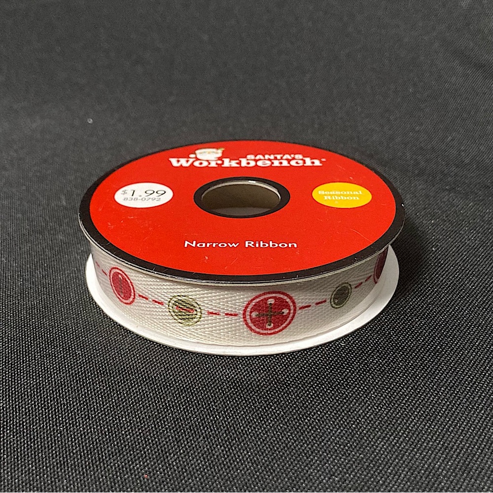 ❤️‍🔥 ⭐️ Santa’s Workbench Holiday Button Patterned Craft Ribbon 5/8” x 108”